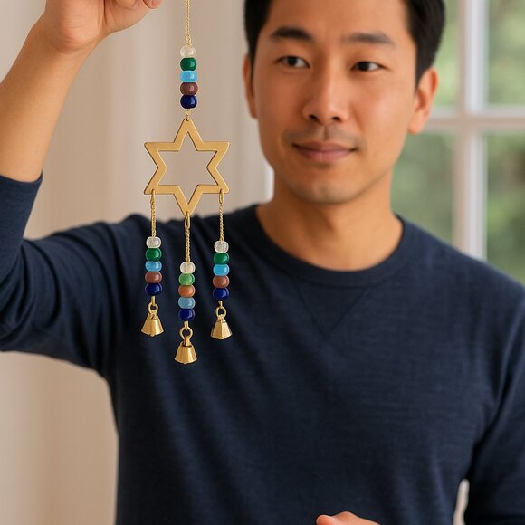 Handmade Brass Sun Wind Chime with Bells - Garden Decor - Picture 3 of 3